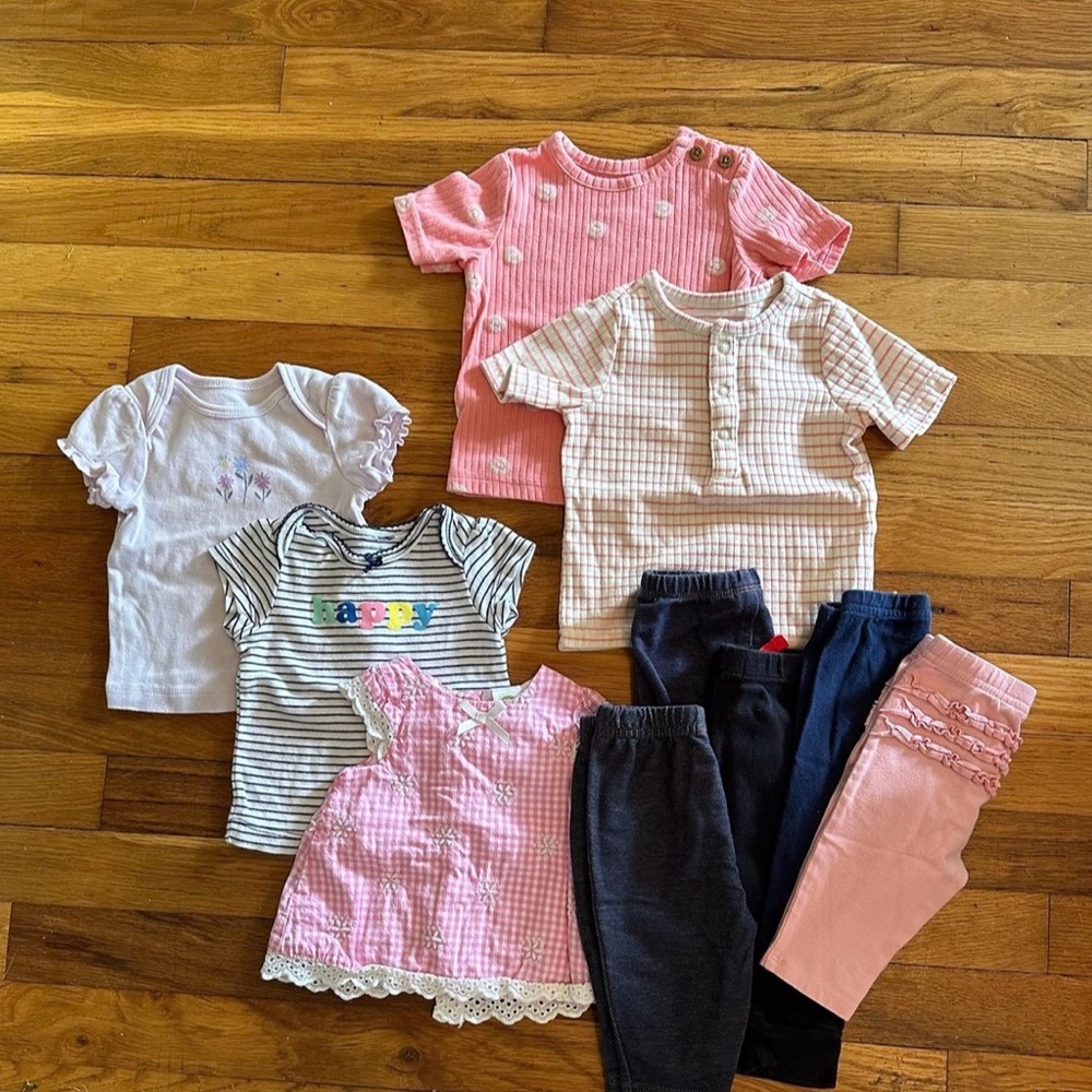Baby girl short sleeve shirt and pants bundle, 3mo
